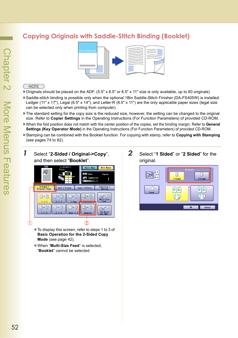 Chap te r 2 mo re m e nu s f eat ur es | Panasonic DP-C406 User Manual | Page 52 / 112