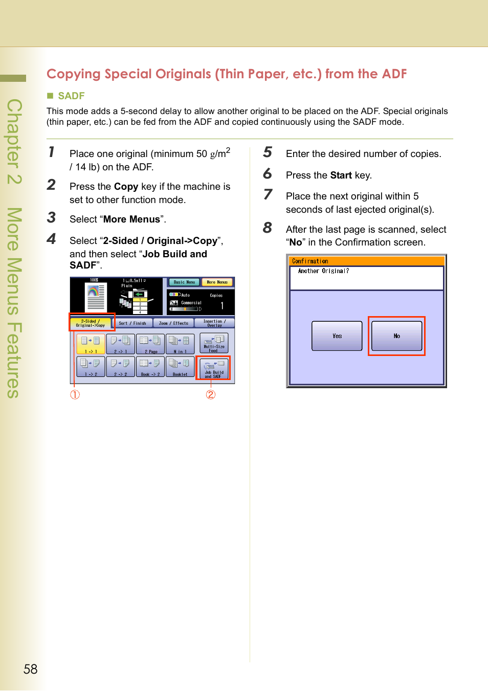 Chap te r 2 mo re m e nu s f eat ur es | Panasonic DP-C406 User Manual | Page 58 / 112