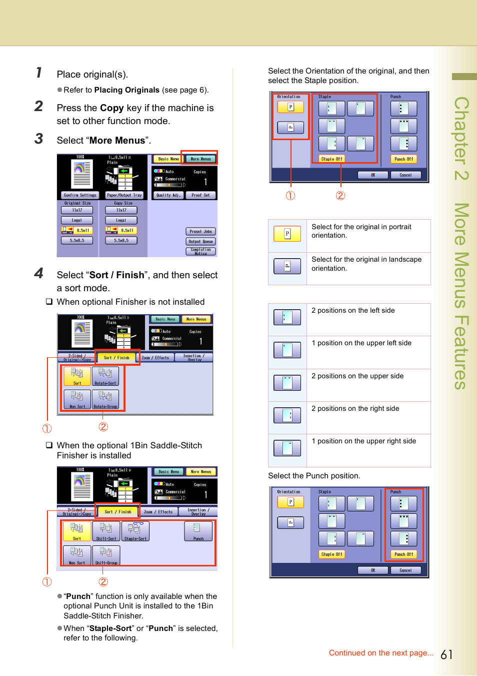 Chap te r 2 mo re m e nu s f eat ur es | Panasonic DP-C406 User Manual | Page 61 / 112