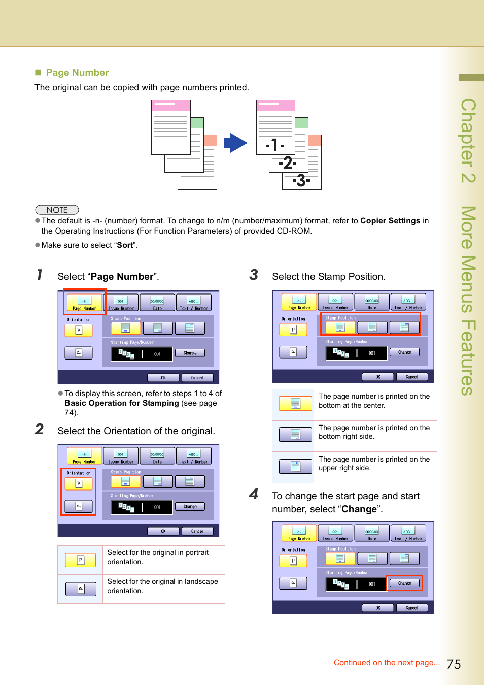Chap te r 2 mo re m e nu s f eat ur es | Panasonic DP-C406 User Manual | Page 75 / 112