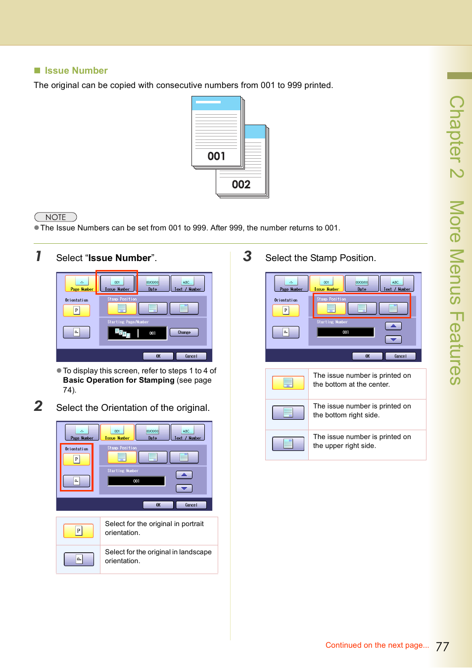Chap te r 2 mo re m e nu s f eat ur es | Panasonic DP-C406 User Manual | Page 77 / 112