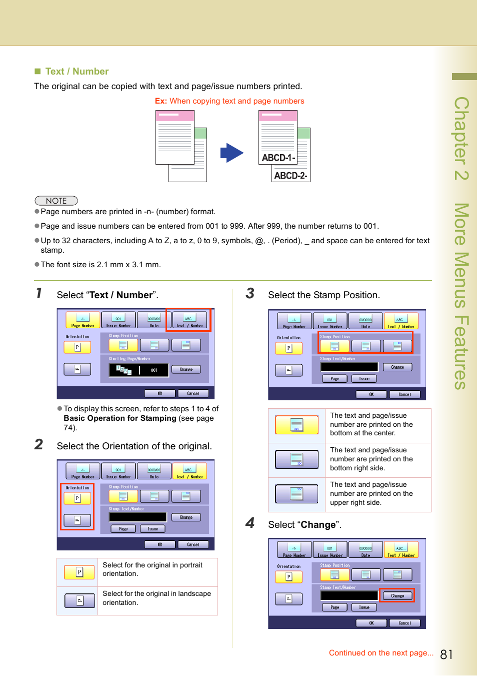 Chap te r 2 mo re m e nu s f eat ur es | Panasonic DP-C406 User Manual | Page 81 / 112