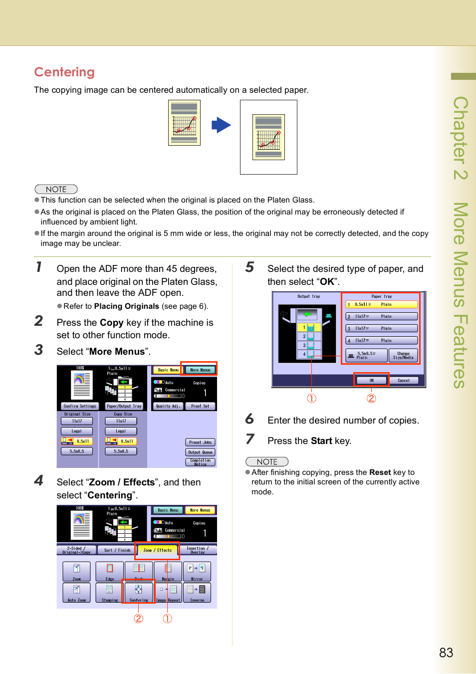 Centering, Chap te r 2 mo re m e nu s f eat ur es | Panasonic DP-C406 User Manual | Page 83 / 112