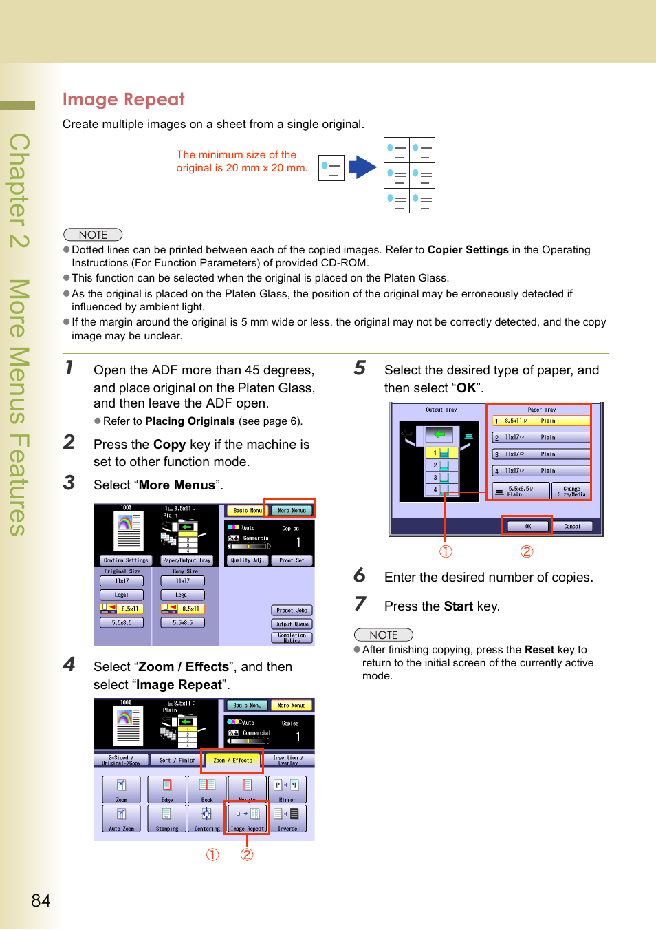 Image repeat, Chap te r 2 mo re m e nu s f eat ur es | Panasonic DP-C406 User Manual | Page 84 / 112