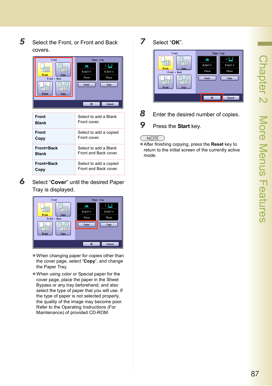 Chap te r 2 mo re m e nu s f eat ur es | Panasonic DP-C406 User Manual | Page 87 / 112