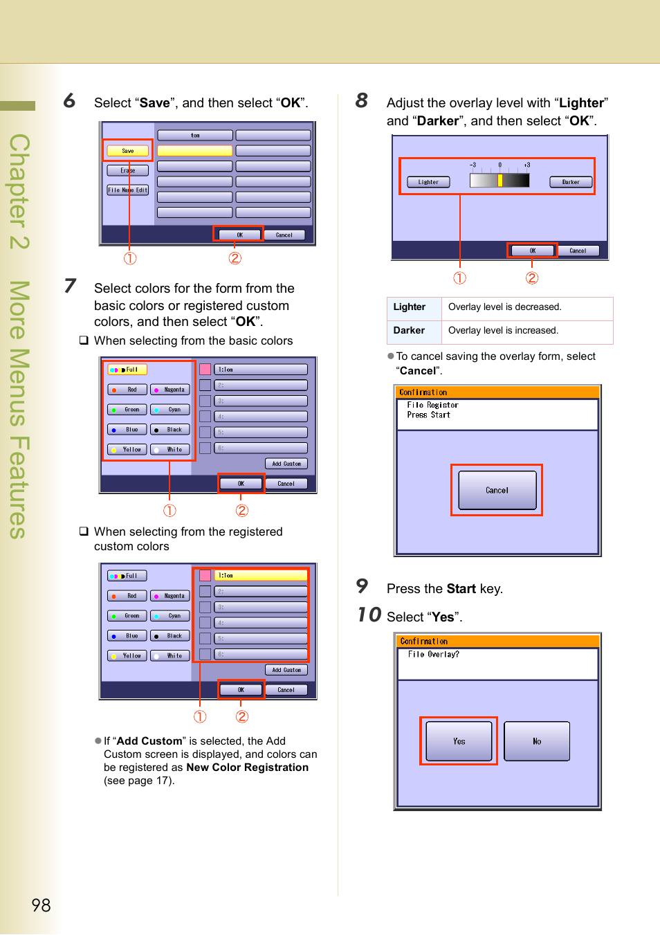 Chap te r 2 mo re m e nu s f eat ur es | Panasonic DP-C406 User Manual | Page 98 / 112