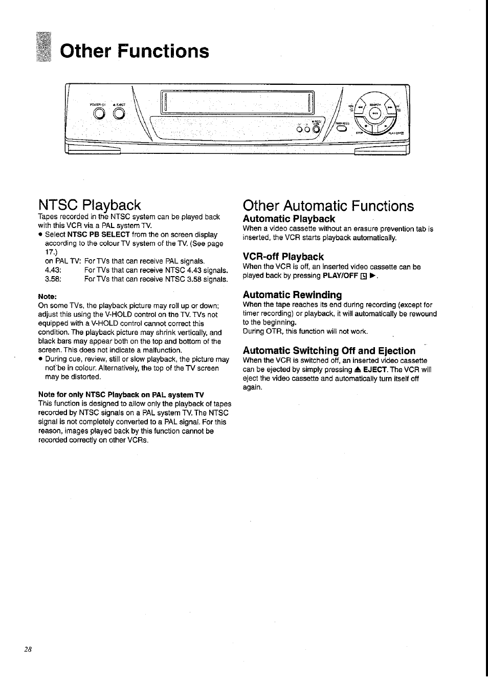Other functions, Ntsc playback, Other automatic functions | Panasonic NV-SD230A User Manual | Page 28 / 32