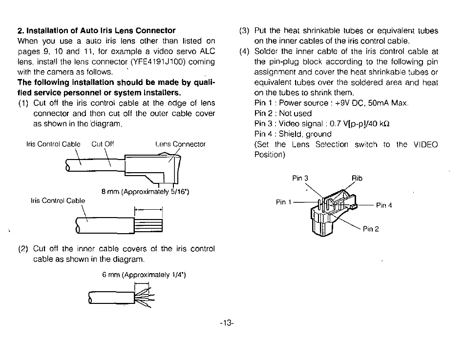 Installation of auto iris lens connector | Panasonic WV-BP120 User Manual | Page 15 / 22