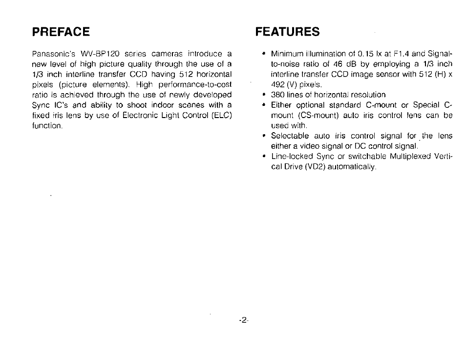 Preface features | Panasonic WV-BP120 User Manual | Page 4 / 22