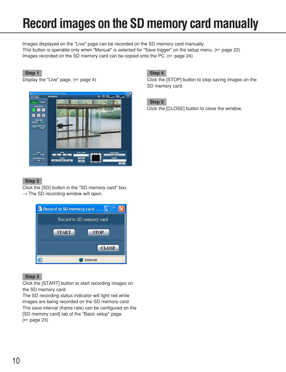 Record images on the sd memory card manually | Panasonic WV-NS202 User Manual | Page 10 / 79