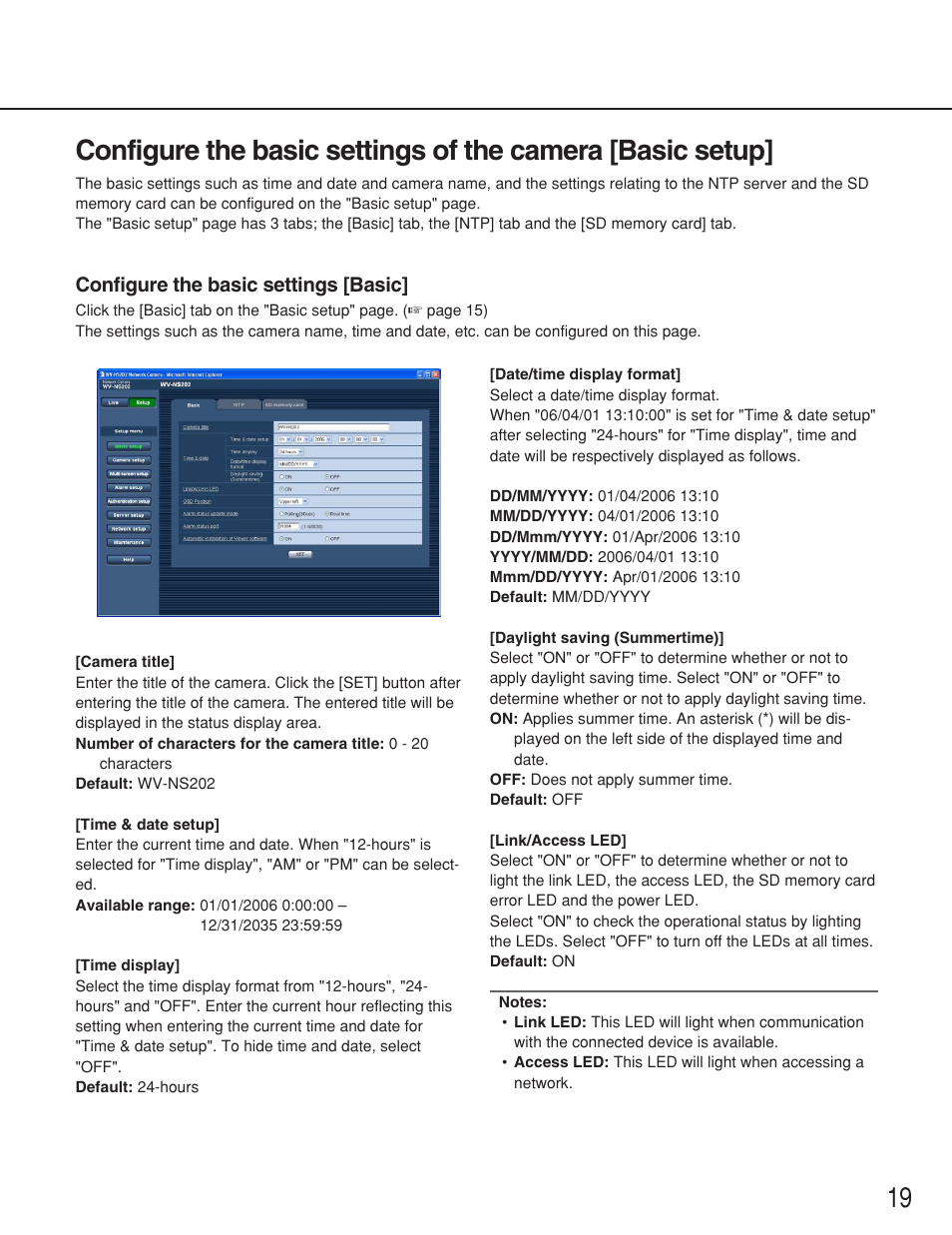 Configure the basic settings [basic | Panasonic WV-NS202 User Manual | Page 19 / 79