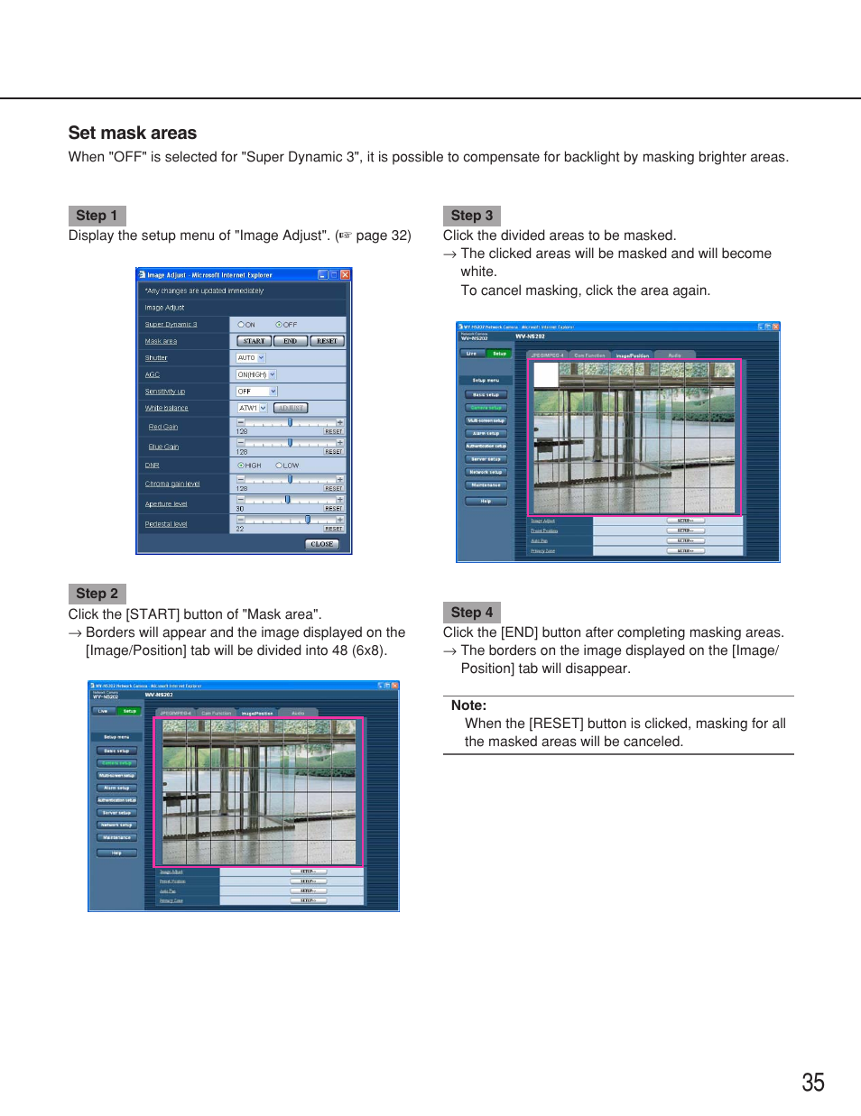 Set mask areas | Panasonic WV-NS202 User Manual | Page 35 / 79