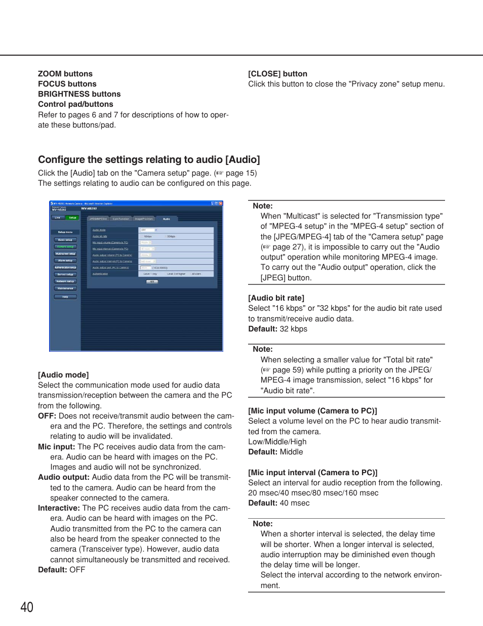 Configure the settings relating to audio [audio | Panasonic WV-NS202 User Manual | Page 40 / 79