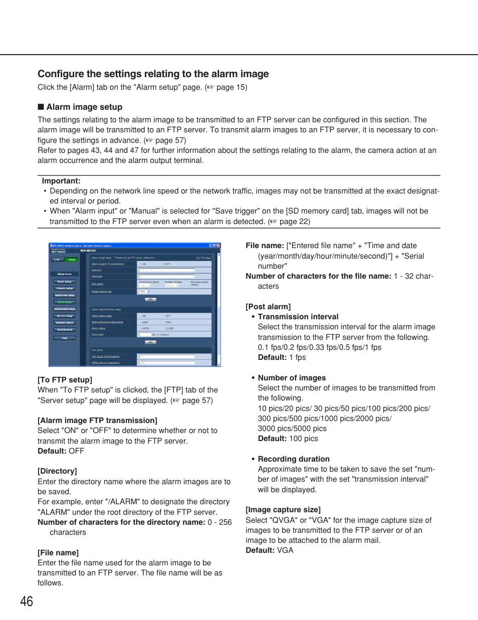 Configure the settings relating to the alarm image | Panasonic WV-NS202 User Manual | Page 46 / 79