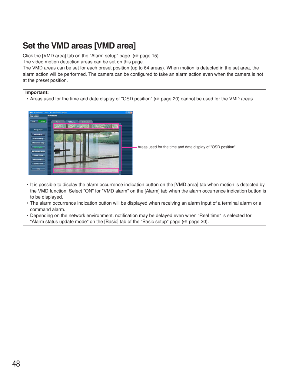 Set the vmd areas [vmd area, 48 set the vmd areas [vmd area | Panasonic WV-NS202 User Manual | Page 48 / 79