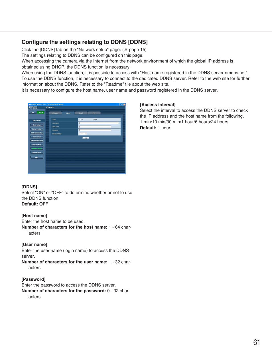 Configure the settings relating to ddns [ddns | Panasonic WV-NS202 User Manual | Page 61 / 79