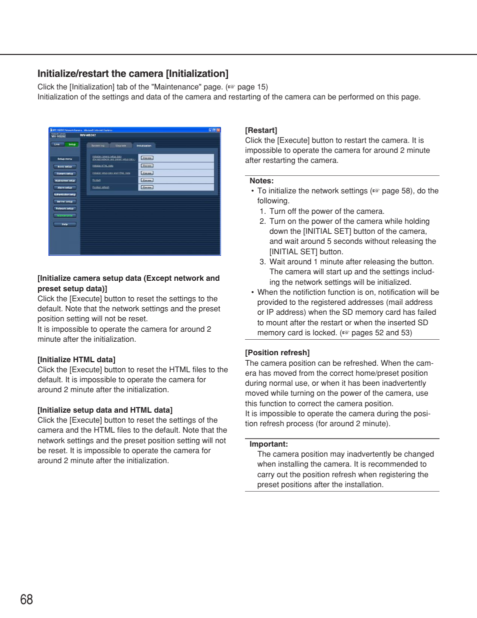 Initialize/restart the camera [initialization | Panasonic WV-NS202 User Manual | Page 68 / 79