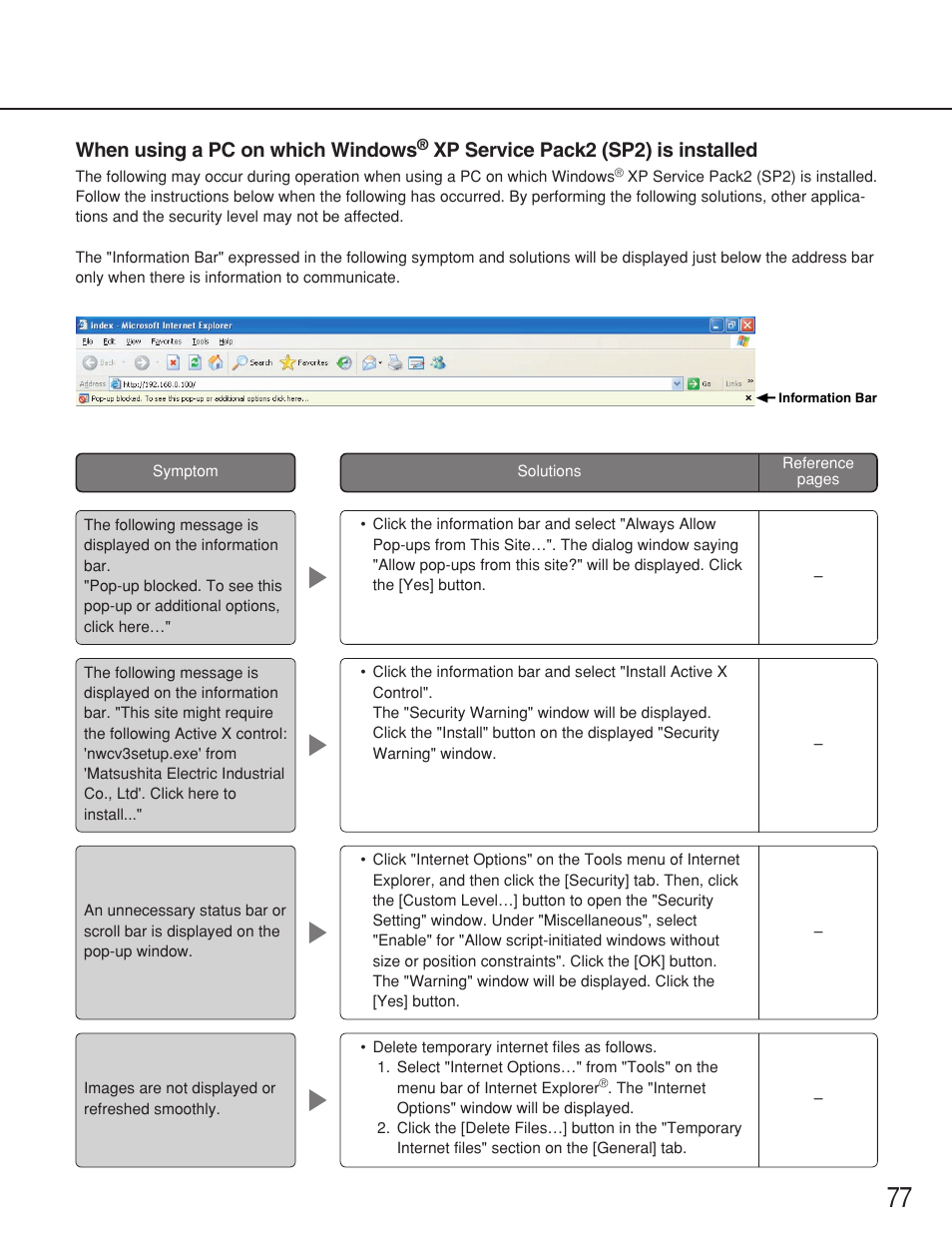 When using a pc on which windows, Xp service pack2 (sp2) is installed | Panasonic WV-NS202 User Manual | Page 77 / 79