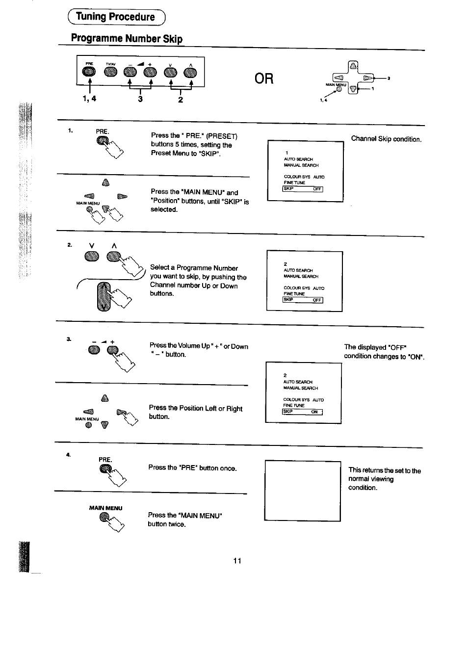 Tuning procedure ) programme number skip | Panasonic TC-14ST15M User Manual | Page 12 / 24