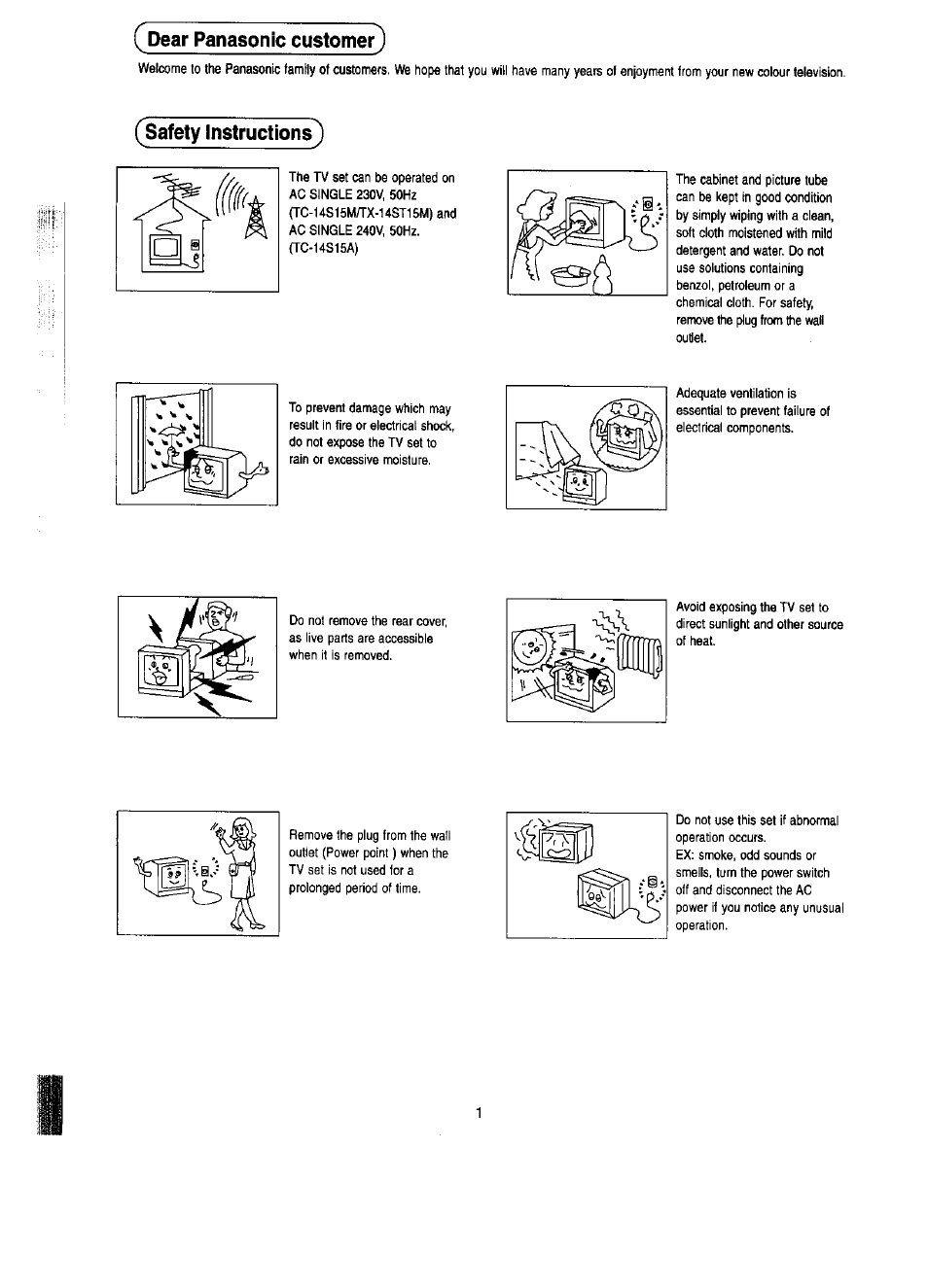 Dear panasonic customer), Safety instructions) | Panasonic TC-14ST15M User Manual | Page 2 / 24