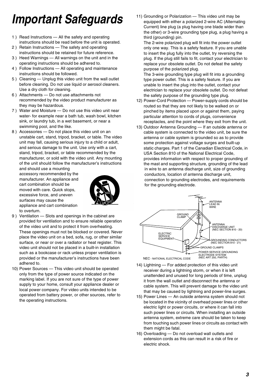 Important safeguards | Panasonic AG-EZ50UP User Manual | Page 3 / 58