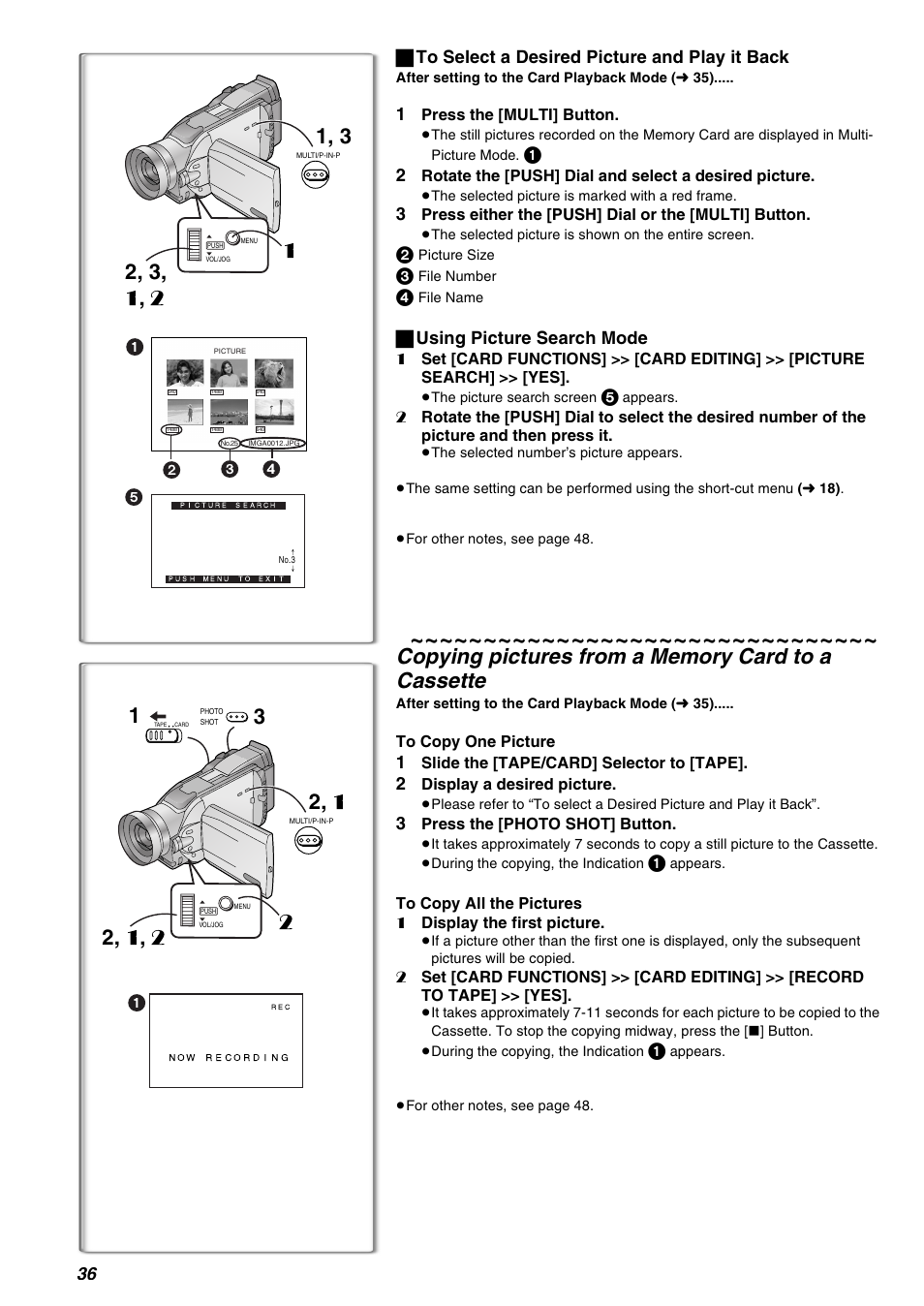 ª to select a desired picture and play it back, ª using picture search mode | Panasonic AG-EZ50UP User Manual | Page 36 / 58