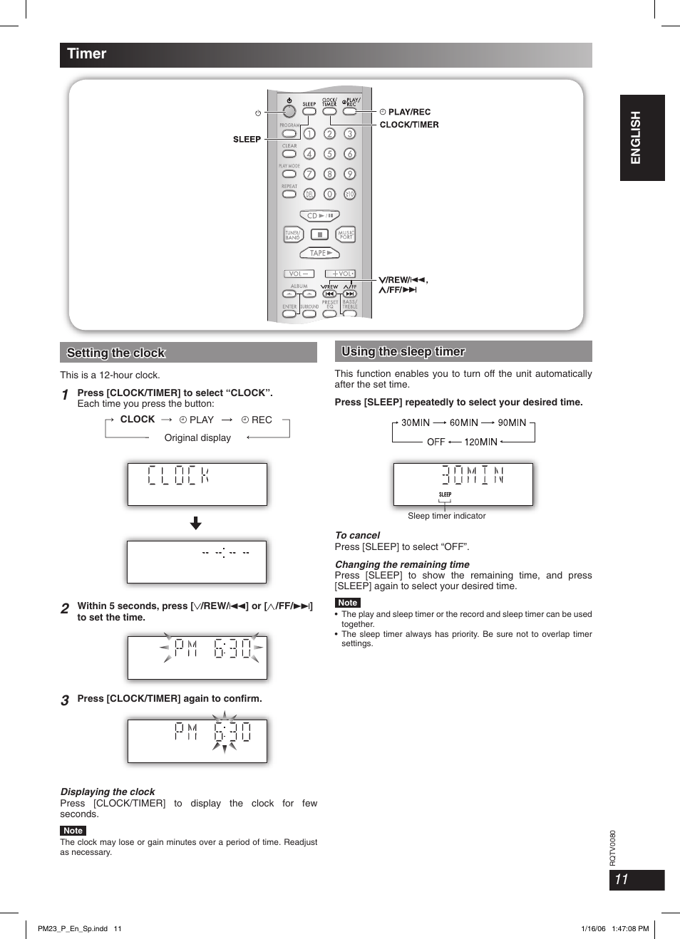 Timer | Panasonic SC-PM23 User Manual | Page 11 / 24