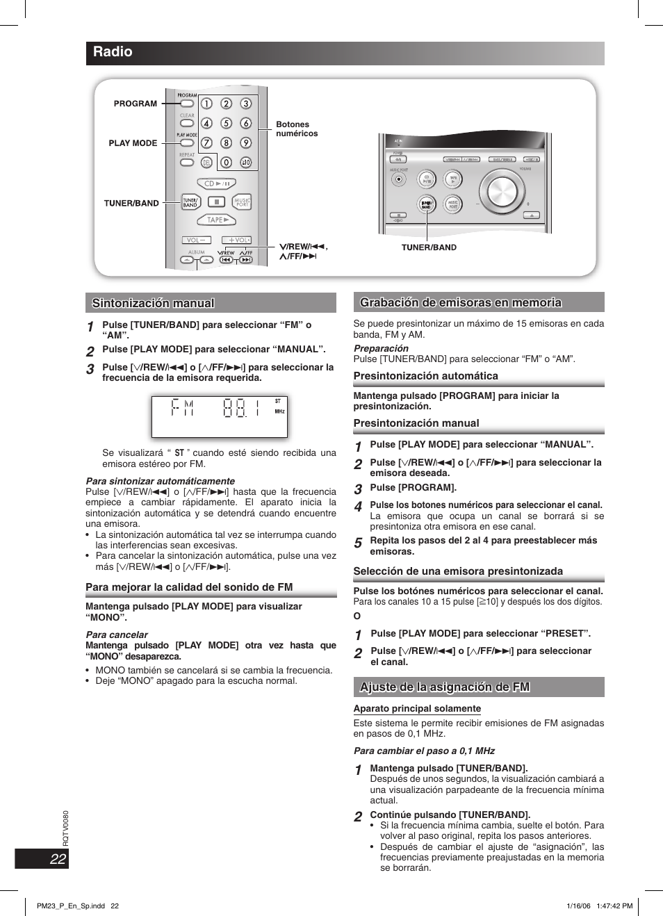 Radio, 22 radio | Panasonic SC-PM23 User Manual | Page 22 / 24