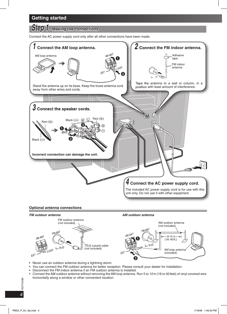 Getting started, Step step 11, 4getting started | Panasonic SC-PM23 User Manual | Page 4 / 24