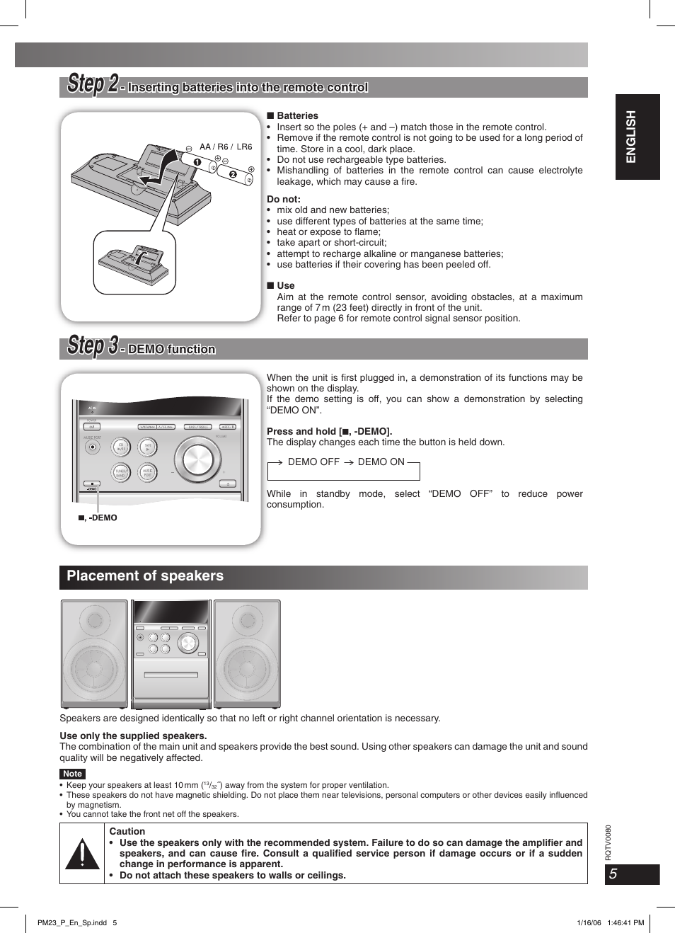 Placement of speakers, Step 2, Sstep 33 | Panasonic SC-PM23 User Manual | Page 5 / 24