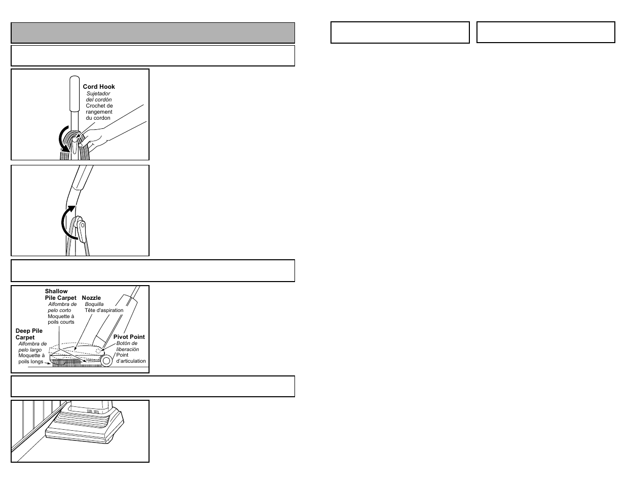 Cambiar los cepillos, Remplacement des brosses, Features | Using cord hook, Automatic self adjusting nozzle, Edge cleaning | Panasonic MC-V5258 User Manual | Page 31 / 44