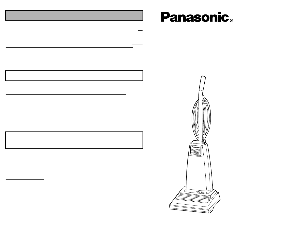 What to do when service is needed, Cuando necisita servicio, Service apres-vente | Mc-v5258, Aspiradora aspirateur, Vacuum cleaner | Panasonic MC-V5258 User Manual | Page 44 / 44