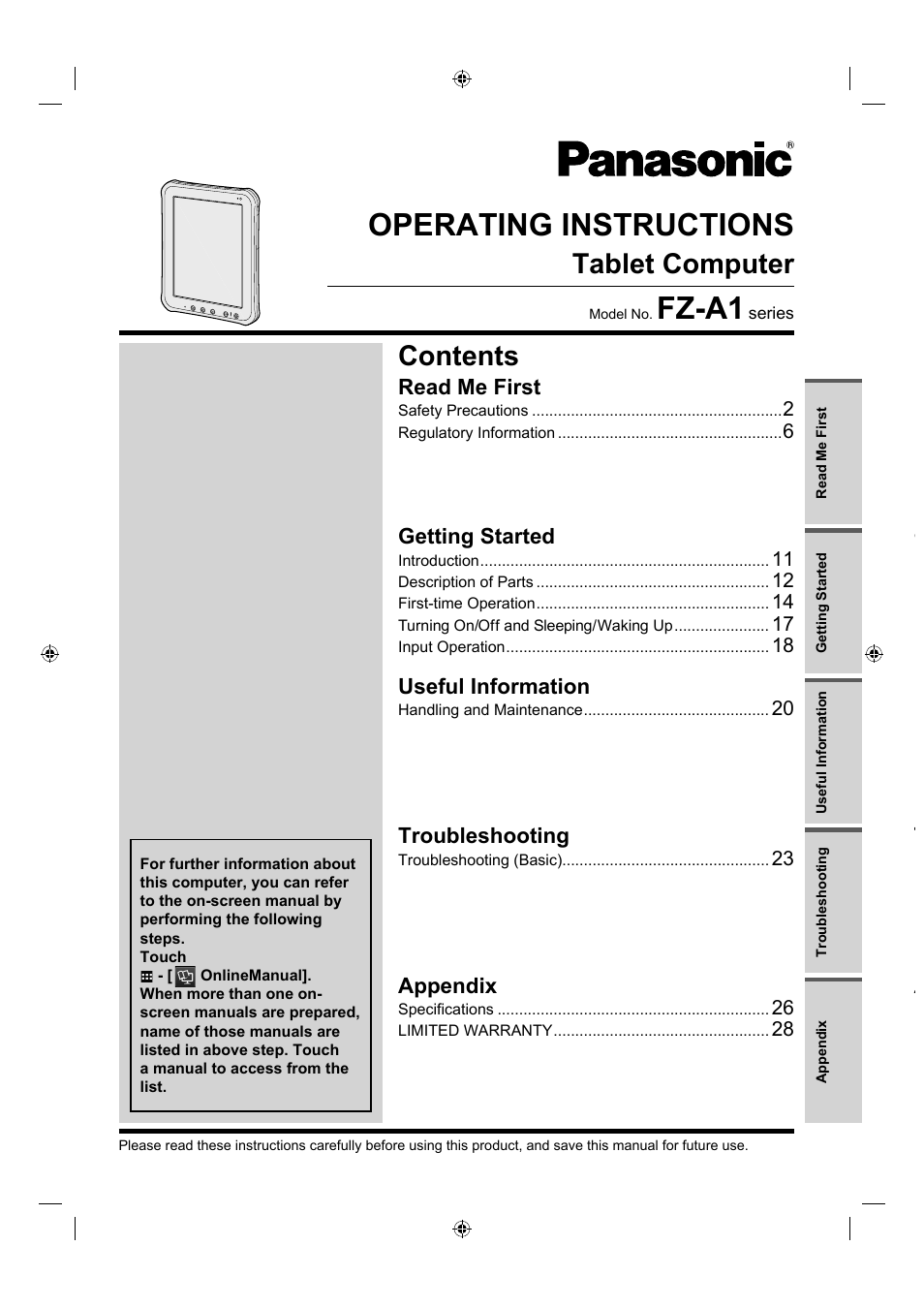 Panasonic FZ-A1 series User Manual | 40 pages