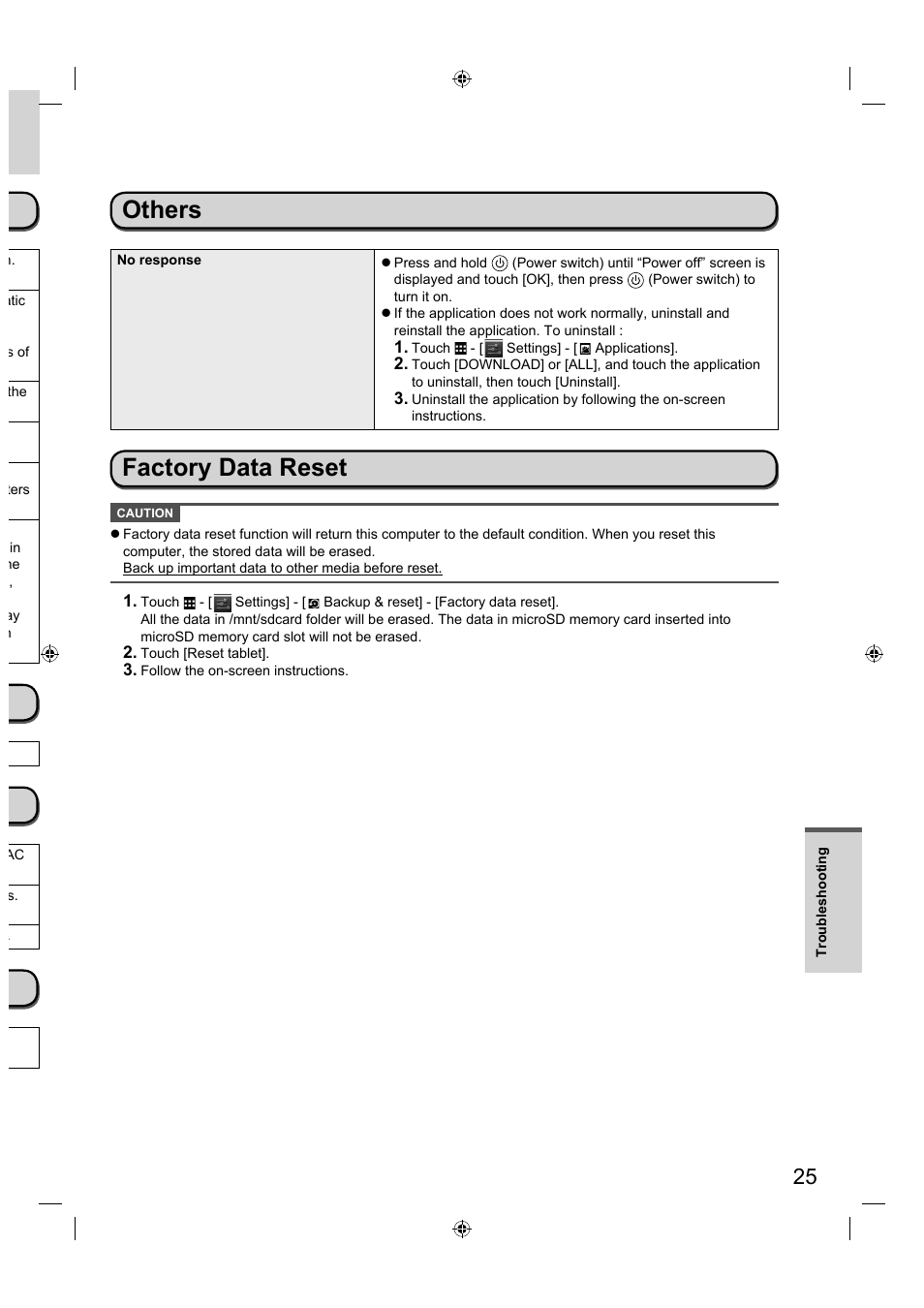 Others, Factory data reset | Panasonic FZ-A1 series User Manual | Page 25 / 40