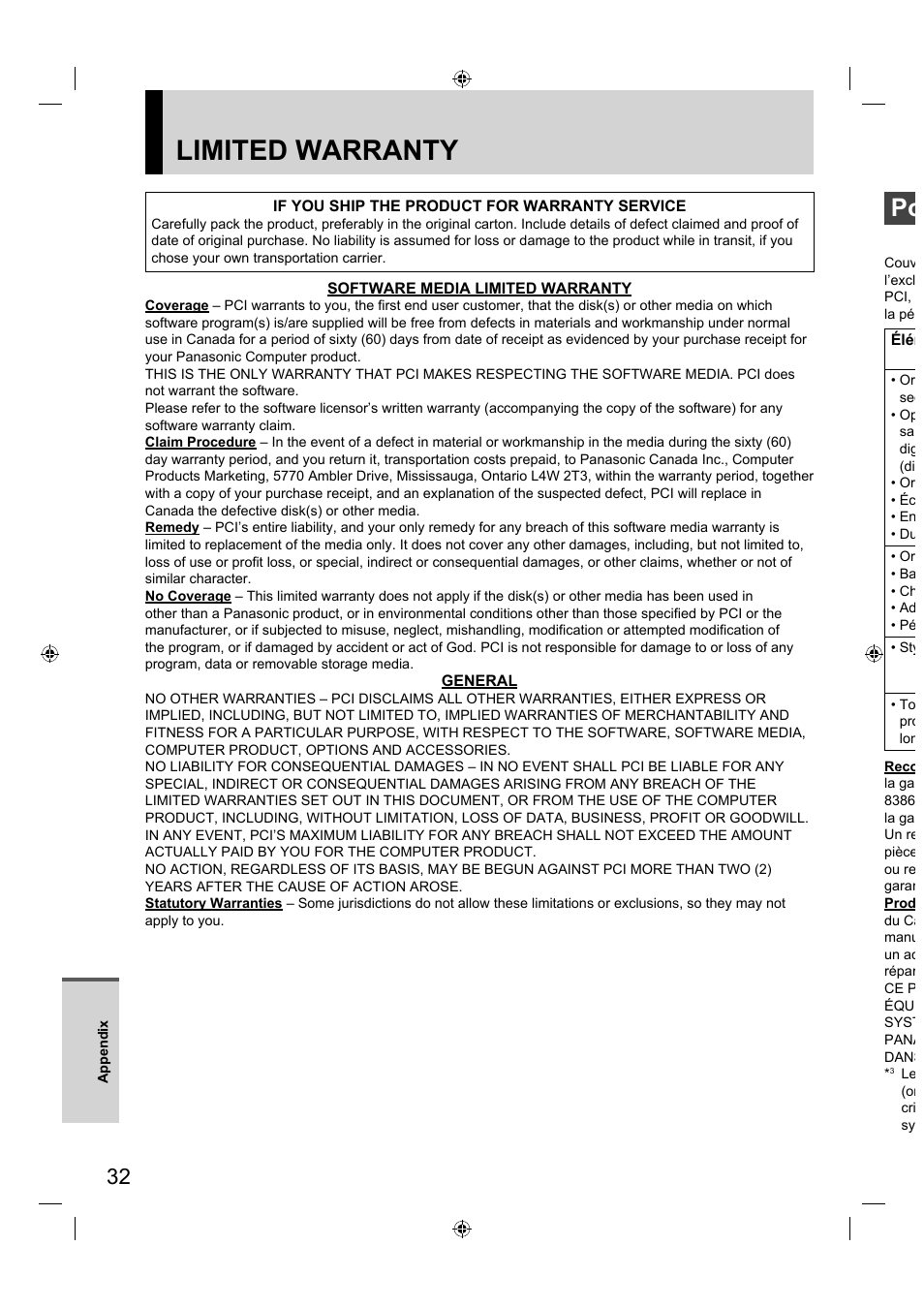 Limited warranty | Panasonic FZ-A1 series User Manual | Page 32 / 40