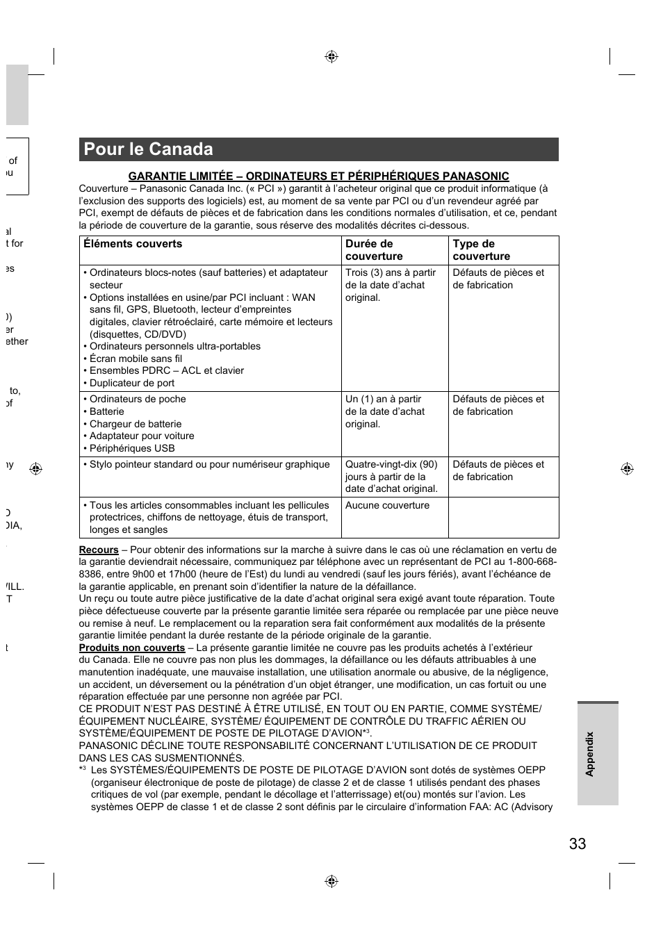 Pour le canada | Panasonic FZ-A1 series User Manual | Page 33 / 40