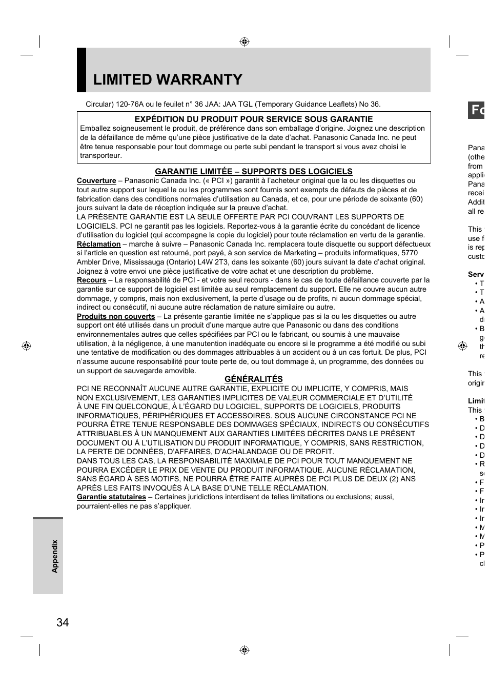 Limited warranty | Panasonic FZ-A1 series User Manual | Page 34 / 40