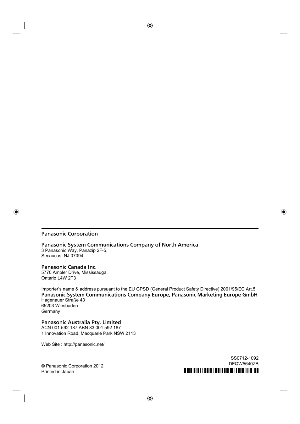 Panasonic FZ-A1 series User Manual | Page 40 / 40