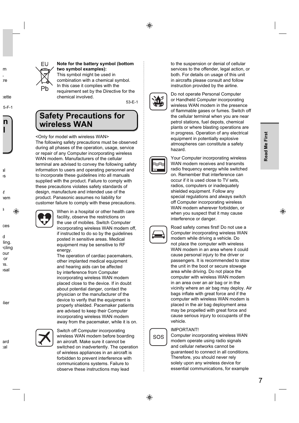 Safety precautions for wireless wan | Panasonic FZ-A1 series User Manual | Page 7 / 40