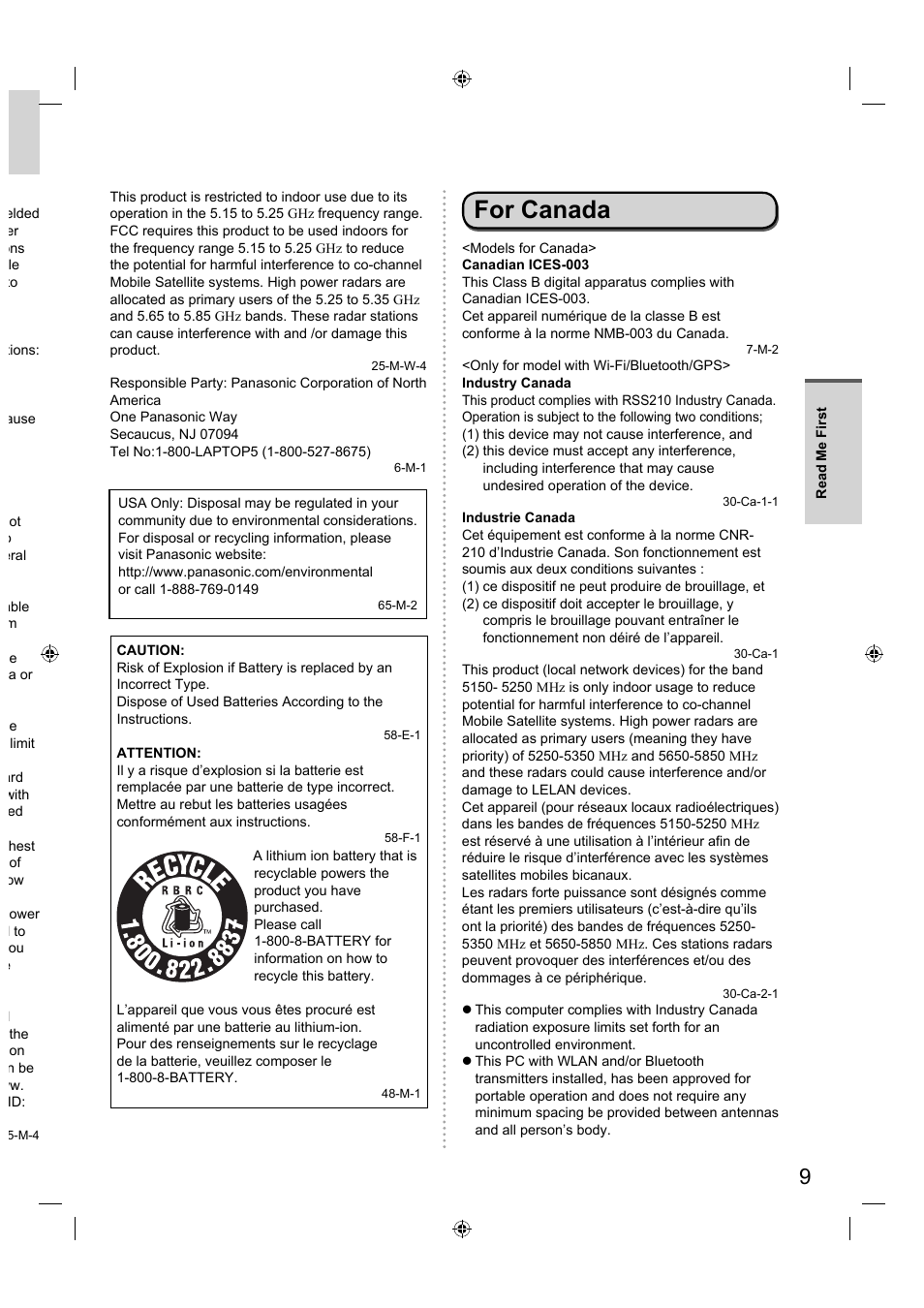 For canada | Panasonic FZ-A1 series User Manual | Page 9 / 40