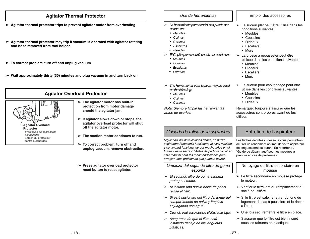Agitator thermal protector, Agitato overload protector | Panasonic MC-V7428 User Manual | Page 18 / 44