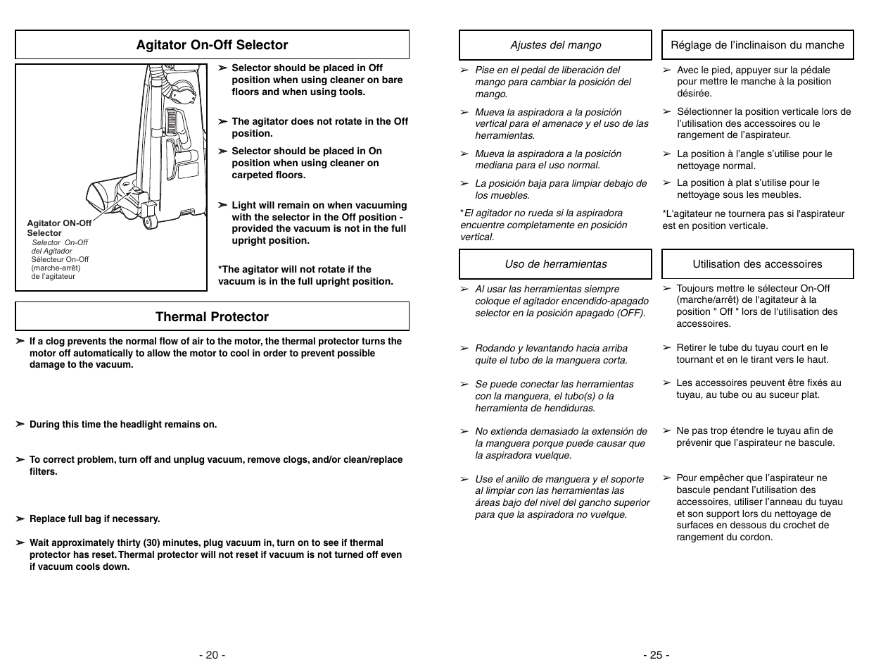 Agitator on-off selector, Thermal protector | Panasonic MC-V7428 User Manual | Page 20 / 44