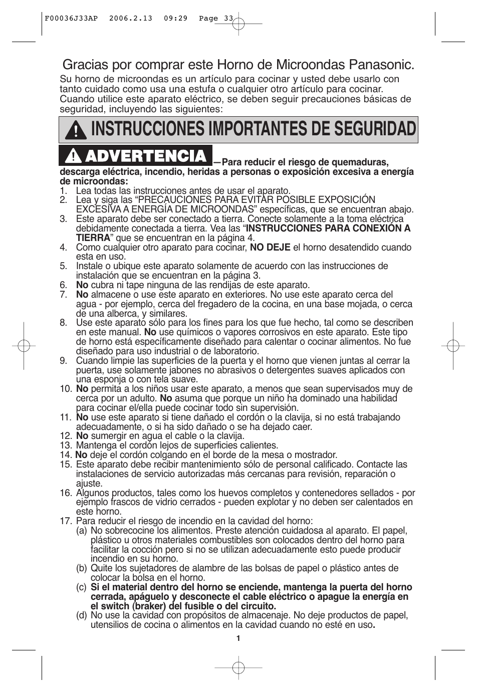 Instrucciones importantes de seguridad, Aad dv ve er rt te en nc ciia a | Panasonic S955 User Manual | Page 33 / 60