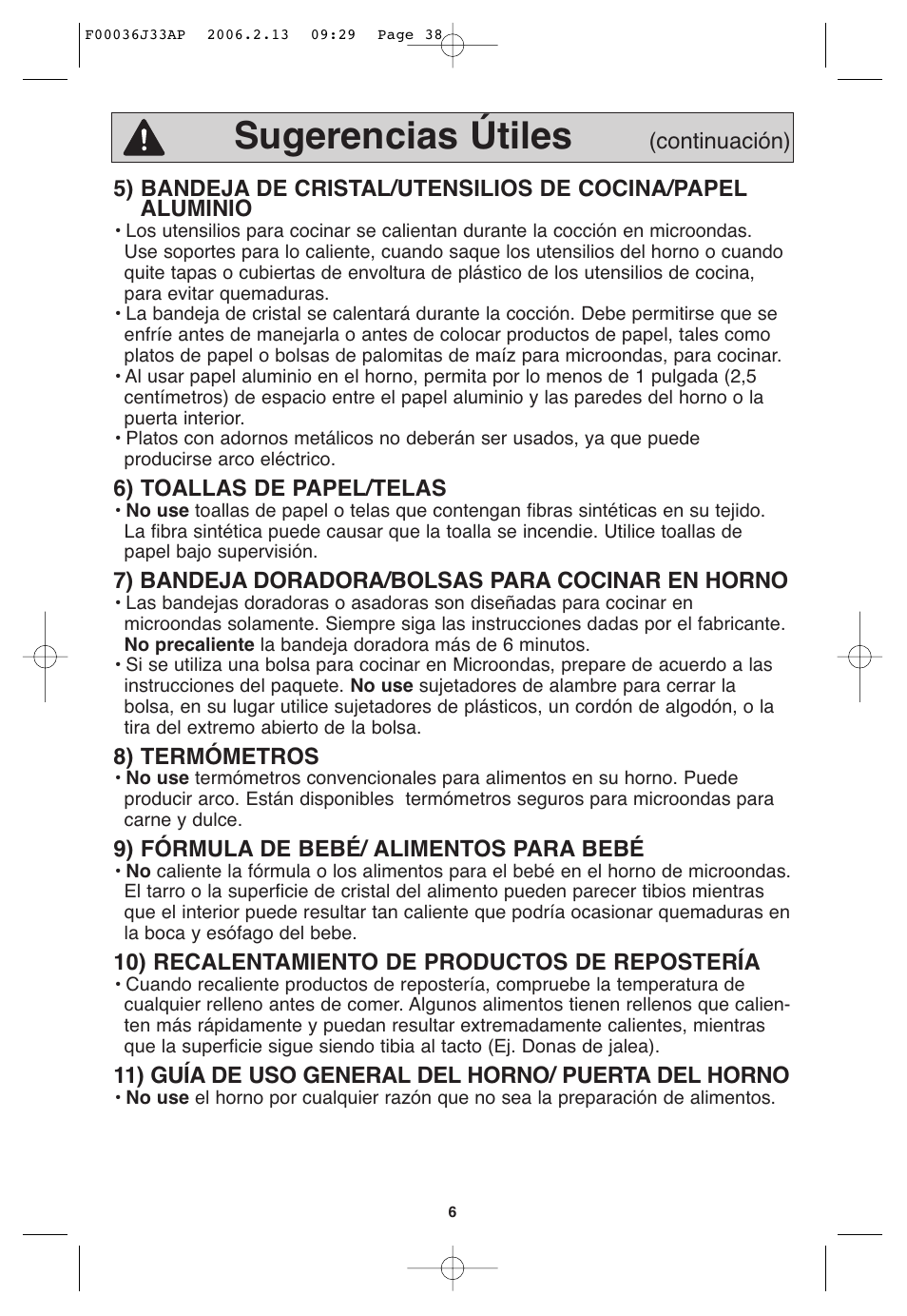 Sugerencias útiles | Panasonic S955 User Manual | Page 38 / 60