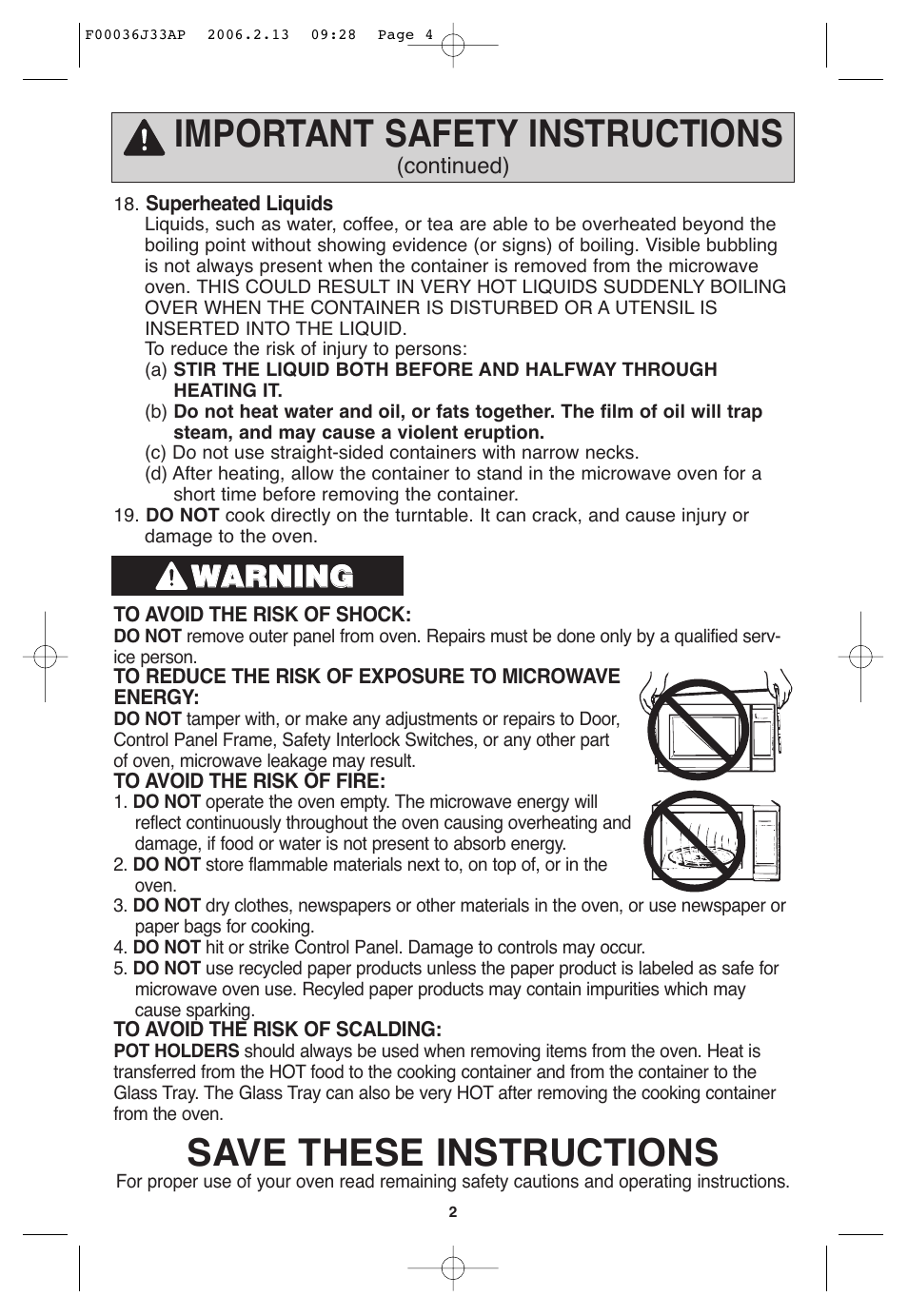 Important safety instructions, Save these instructions, Wwa ar rn niin ng g | Panasonic S955 User Manual | Page 4 / 60