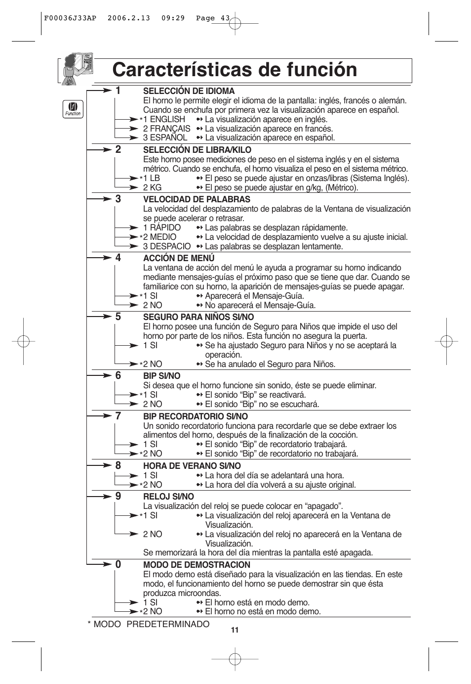 Características de función | Panasonic S955 User Manual | Page 43 / 60