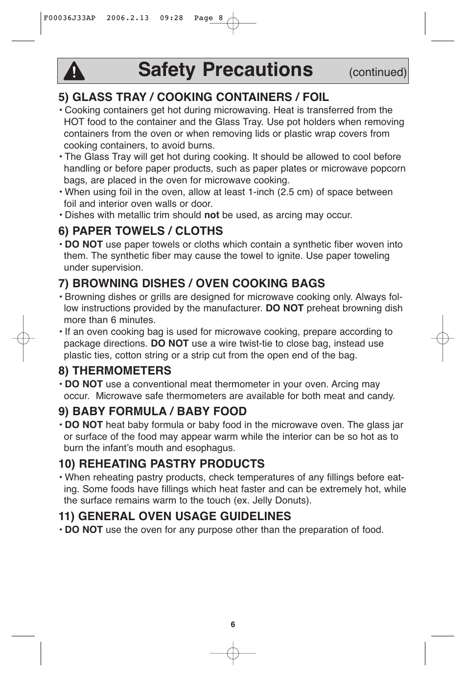 Safety precautions | Panasonic S955 User Manual | Page 8 / 60