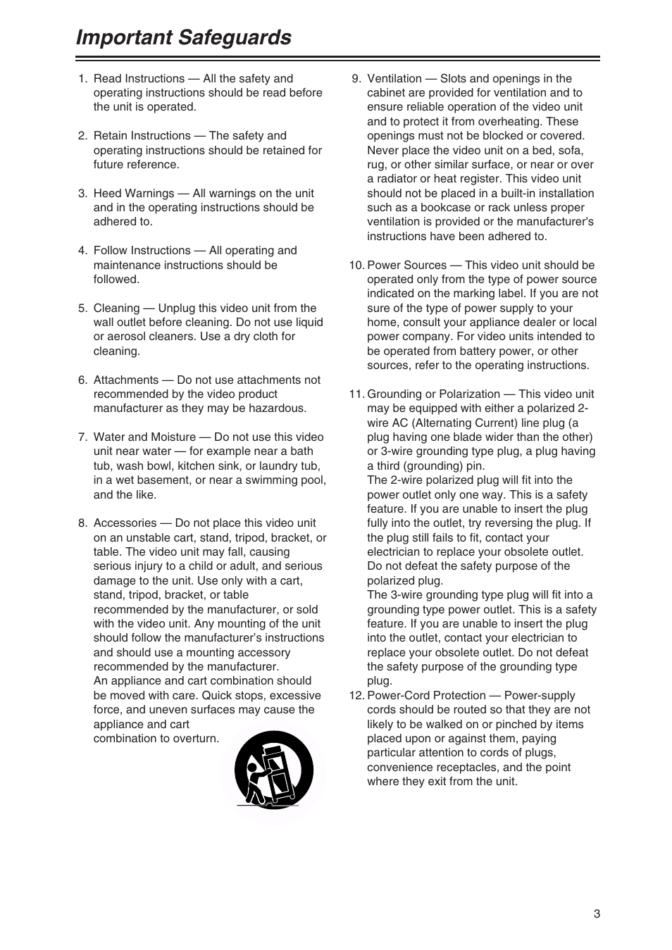 Important safeguards | Panasonic AG-DVX100AP User Manual | Page 3 / 72