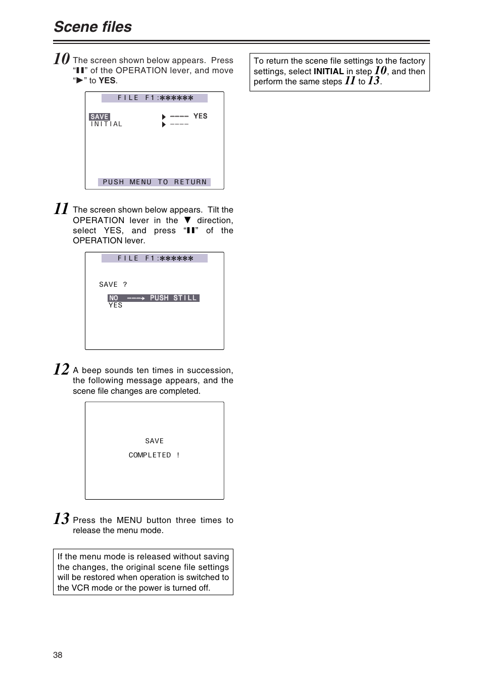 Scene files | Panasonic AG-DVX100AP User Manual | Page 38 / 72