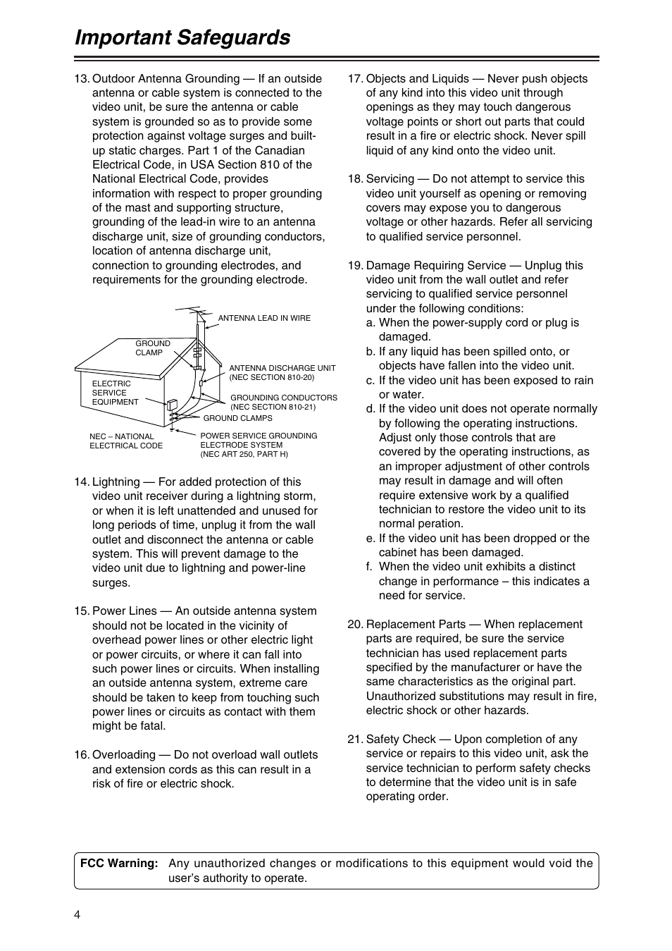 Important safeguards | Panasonic AG-DVX100AP User Manual | Page 4 / 72